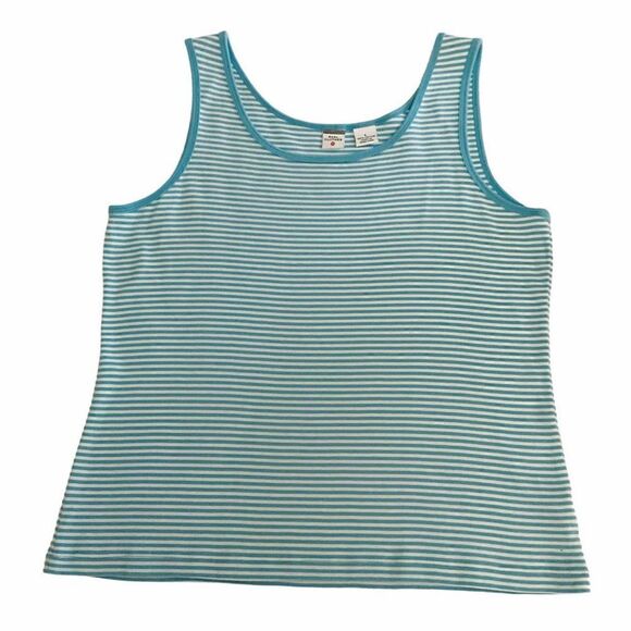 Real Clothes Tank Top Knit Cotton Blue White Striped Sleeveless Women Large - Picture 5 of 7